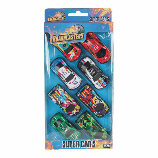 Roadblasters Auto&#039;s Die Cast Pull Back 7,5cm, 8st.