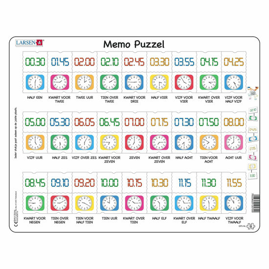 Larsen Memopuzzel Leren Klokkijken Traditionele en digitale klok , 54st.