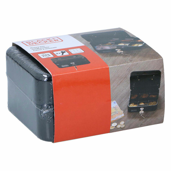 Black+Decker Geldkistje Zwart met Sleutel, 6 Vakken