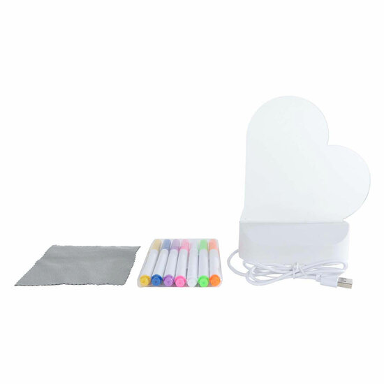Glamour Lichtbord Hart met USB-aansluiting en 7 Stiften, 16cm