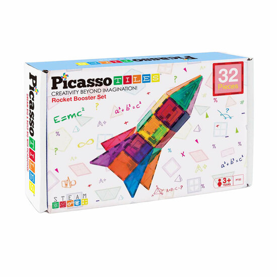 PicassoTiles Rocket Booster - Magnetische Bouwtegels, 32dlg.