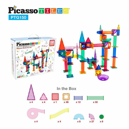 PicassoTiles Marble Run - Magnetische Bouwtegels, 150dlg.