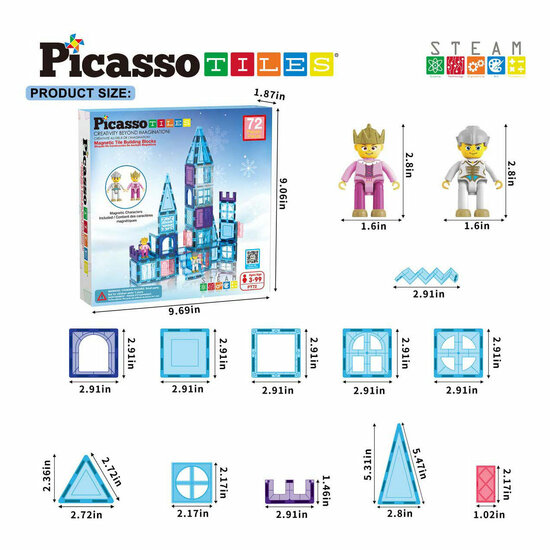 PicassoTiles Winter Theme - Magnetische Bouwtegels, 72dlg.