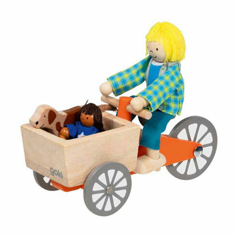 Goki Poppenhuis Houten Bakfiets met Kind en Hond