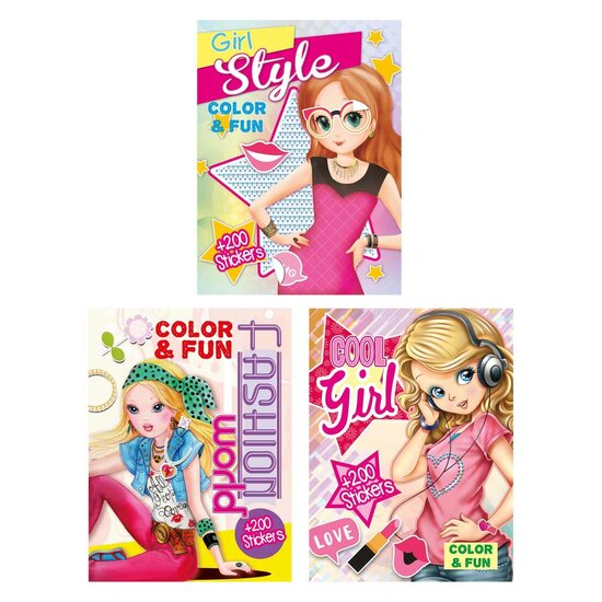 Color &amp; Fun Girls Kleurboek met 200 Stickers