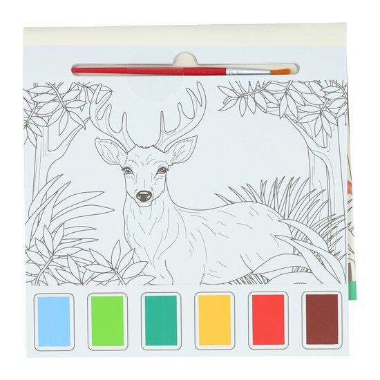 Waterverfkleurblok Volwassenen - Bosdieren - incl Penseel en 6 kleuren waterverf