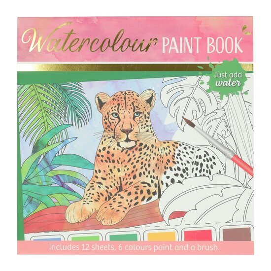 Waterverfkleurblok Volwassenen - Wilde Dieren - incl Penseel en 6 kleuren waterverf