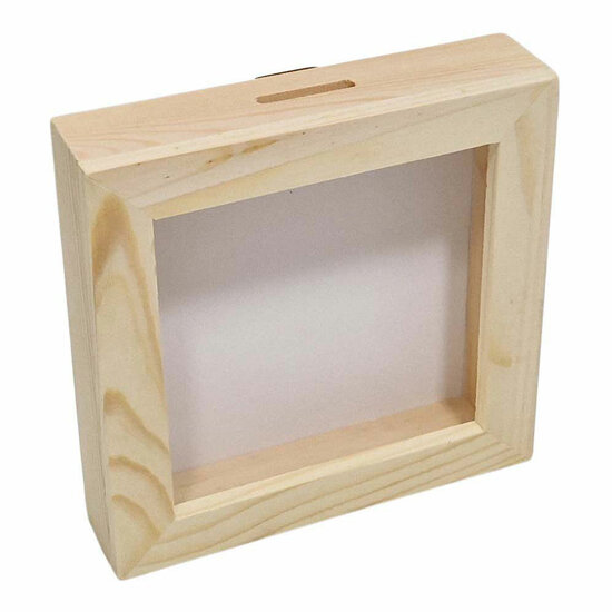Houten Spaarpot Plexiglas met Witte Achterkant Klein