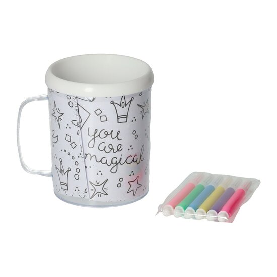 Kleur je eigen Beker Prinsessen Zeemeerminnen Eenhoorns - incl 6 stiften