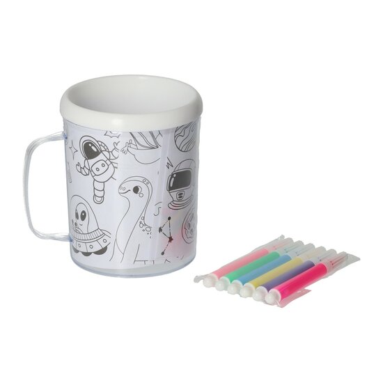 Kleur je eigen Beker Dino's Robots Ruimtevaartplaatjes - incl 6 stiften
