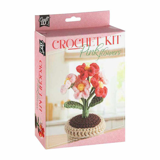 Haakpakket Bloempot Roze Bloemen - incl. Naald en Draad