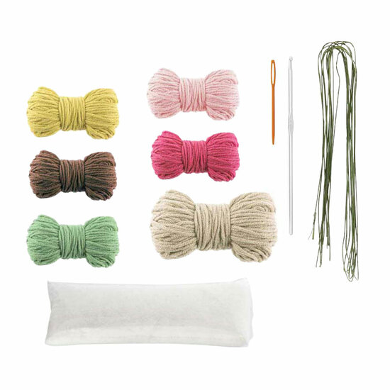 Haakpakket Bloempot Roze Bloemen - incl. Naald en Draad