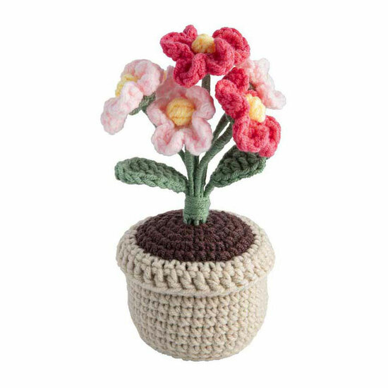 Haakpakket Bloempot Roze Bloemen - incl. Naald en Draad