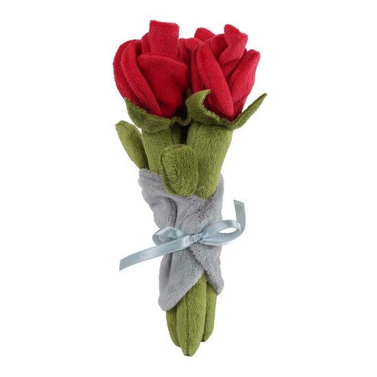 Take Me Home Pluche Bosje met 3 Rozen Rood 22cm