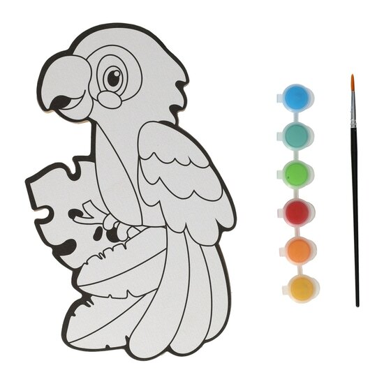 Canvas Schilderen - Papegaai - incl Penseel en 6 kleuren verf