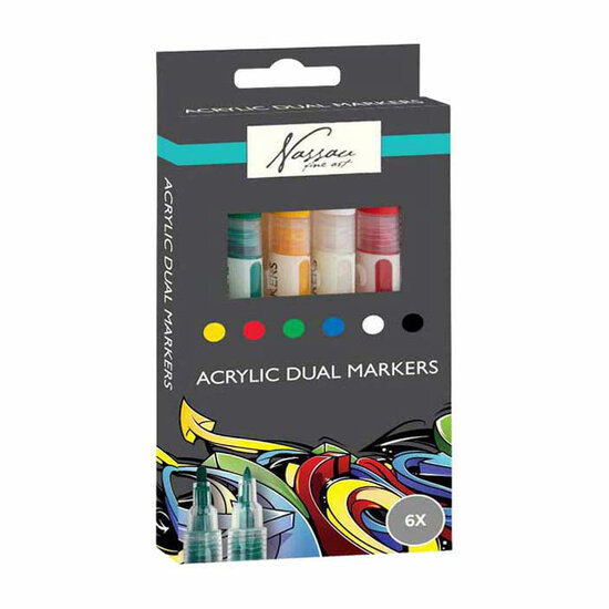 Nassau Acryl Marker Set met Dubbele Punt - 6st.