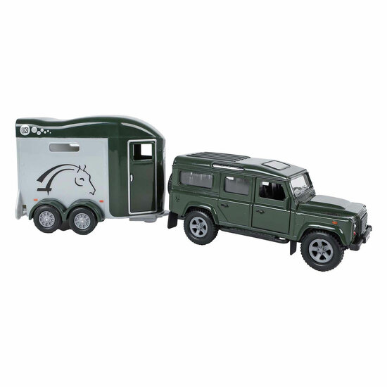 Kids Globe Land Rover with Cheval Liberte Horse Trailer - 28cm