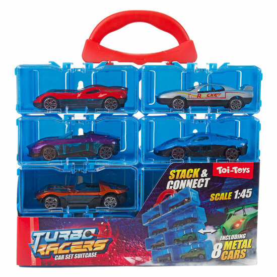Turbo Racers Opbergkoffer Inclusief 8 Metalen Autos - 1:45