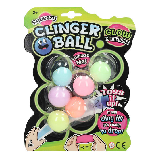 Squeeze Bal Sticky Wall Glow in the Dark, 6st