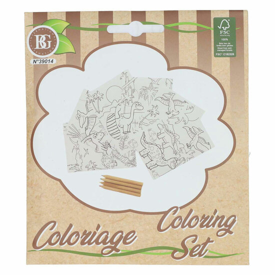 Kleursetje Dino 6 Kleurplaten en 4 Kleurpotloden