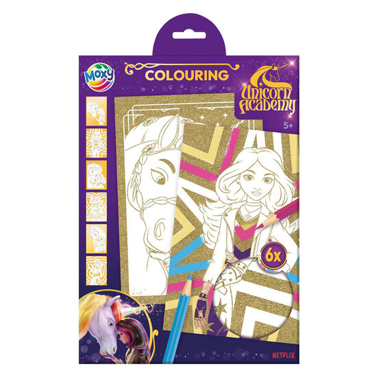 Unicorn Academy Glitterpapier Kleurplaten A4 - 6 Vellen