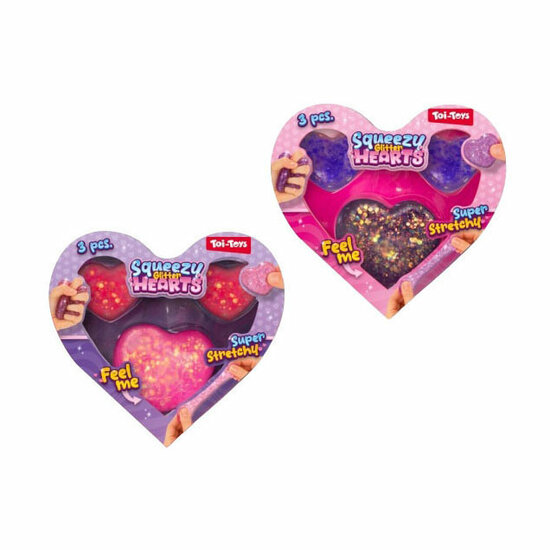 Glitter Knijpfiguren Hartjes - 3st.