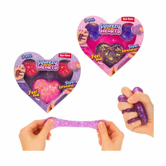 Glitter Knijpfiguren Hartjes - 3st.