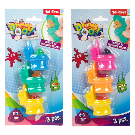 Funny Poo Knijptoiletten met Glitter Drol - 3st.