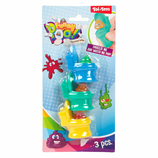 Funny Poo Knijptoiletten met Glitter Drol - 3st.