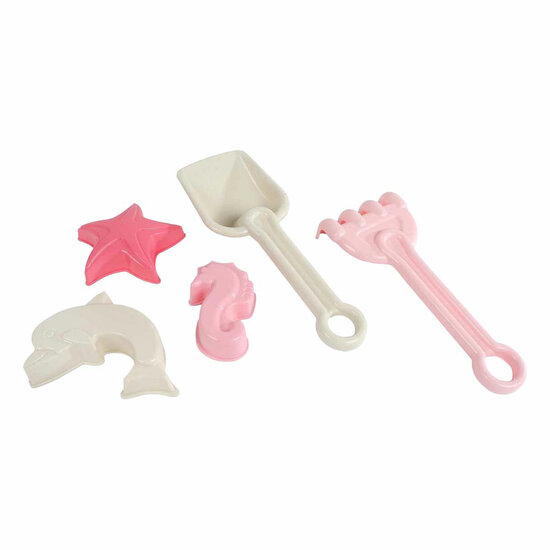 Schepje met harkje en 3 zandvormen Pastel Roze