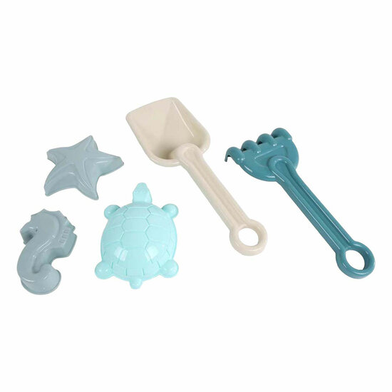 Schepje met harkje en 3 zandvormen Pastel Blauw
