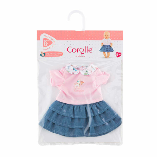 Corolle Rok met Ruches en T-Shirt voor Babypop, 30cm.