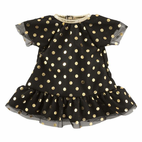 Ma Corolle Zwarte Popppenjurk met Gouden Stippen - 36cm