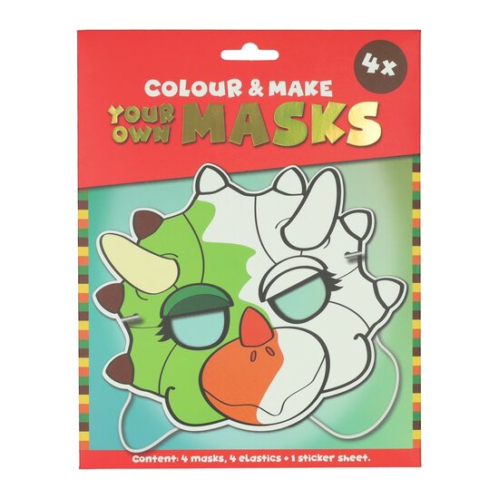 Kleur je eigen Masker Dino - 4 Maskers