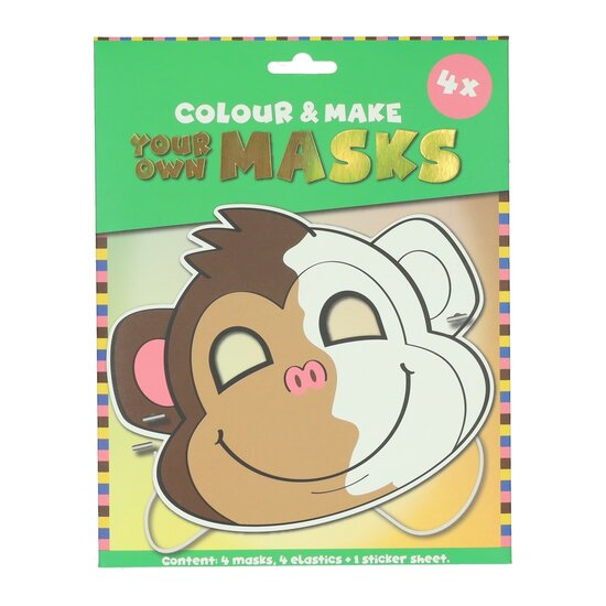Kleur je eigen Masker Aapje - 4 Maskers