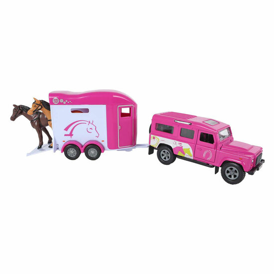 Kids Globe Land Rover met Cheval Libert&eacute; Paardentrailer - Roze