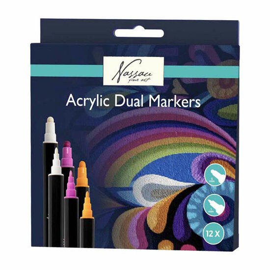 Nassau Acryl Markers met Dubbele Punt - 12st.