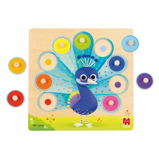 Jumbo Goula - Houten Noppenpuzzel Pauw, 9st.