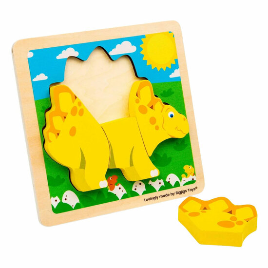 Bigjigs Houten Vormenpuzzel Stegosaurus - 4st.