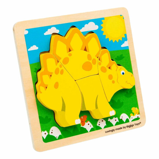 Bigjigs Houten Vormenpuzzel Stegosaurus - 4st.