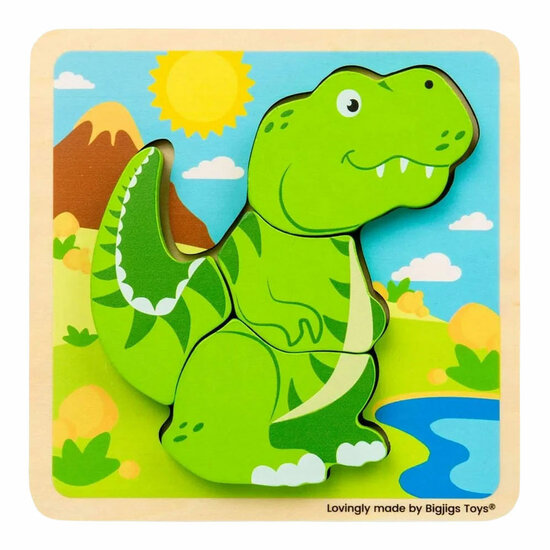 Bigjigs Houten Vormenpuzzel T-Rex - 4st.