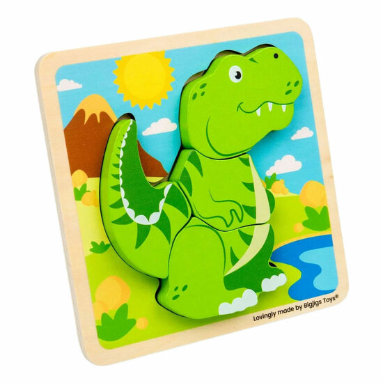 Bigjigs Houten Vormenpuzzel T-Rex - 4st.
