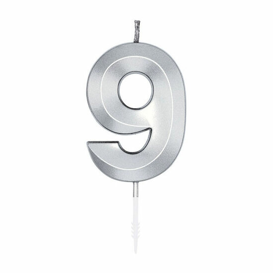Taartkaars 6cm Metallic Zilver no.9