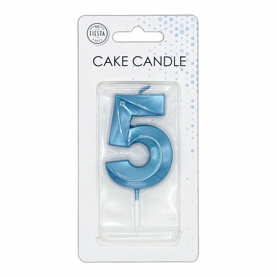Taartkaars 6cm Metallic Licht Blauw no. 5