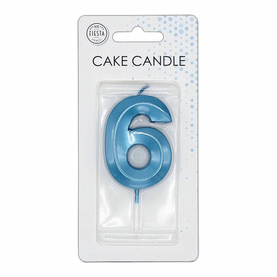 Taartkaars 6cm Metallic Licht Blauw no. 6
