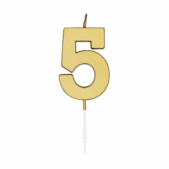 Taartkaars 4,5cm Metallic Goud no. 5