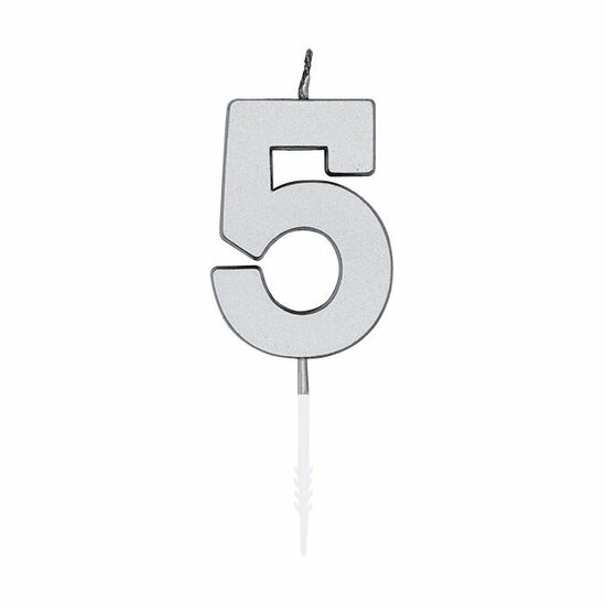 Taartkaars 4,5cm Metallic Zilver no. 5