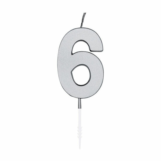 Taartkaars 4,5cm Metallic Zilver no. 6