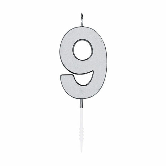 Taartkaars 4,5cm Metallic Zilver no. 9