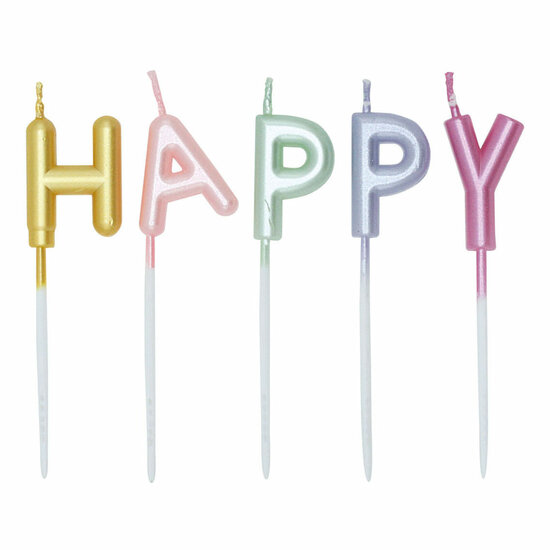 Taartkaarsen Set "Happy Birthday" Pastel Kleuren
